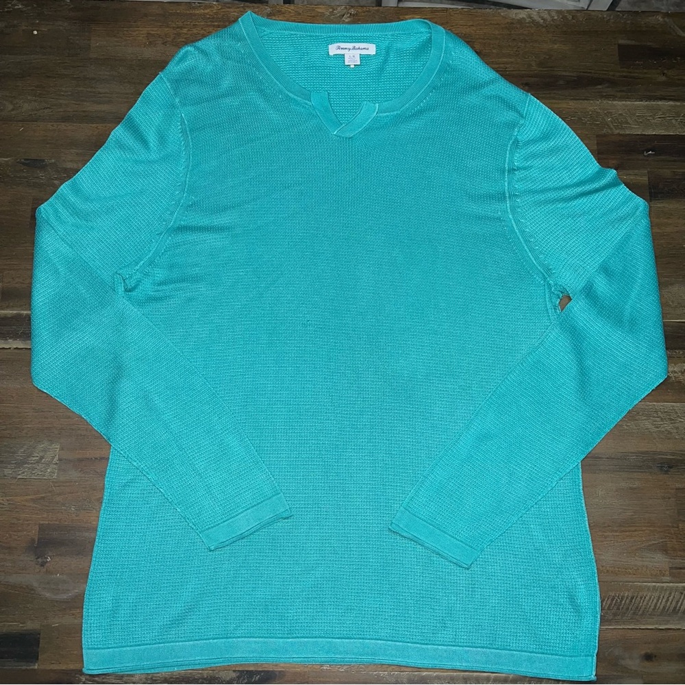 Tommy Bahama men’s teal long sleeve waffle knit shirt pima cotton/lyocell
